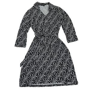 Brooks Brothers Stretch Jersey Wrap Black & White Bird Print Dress Womens Size S